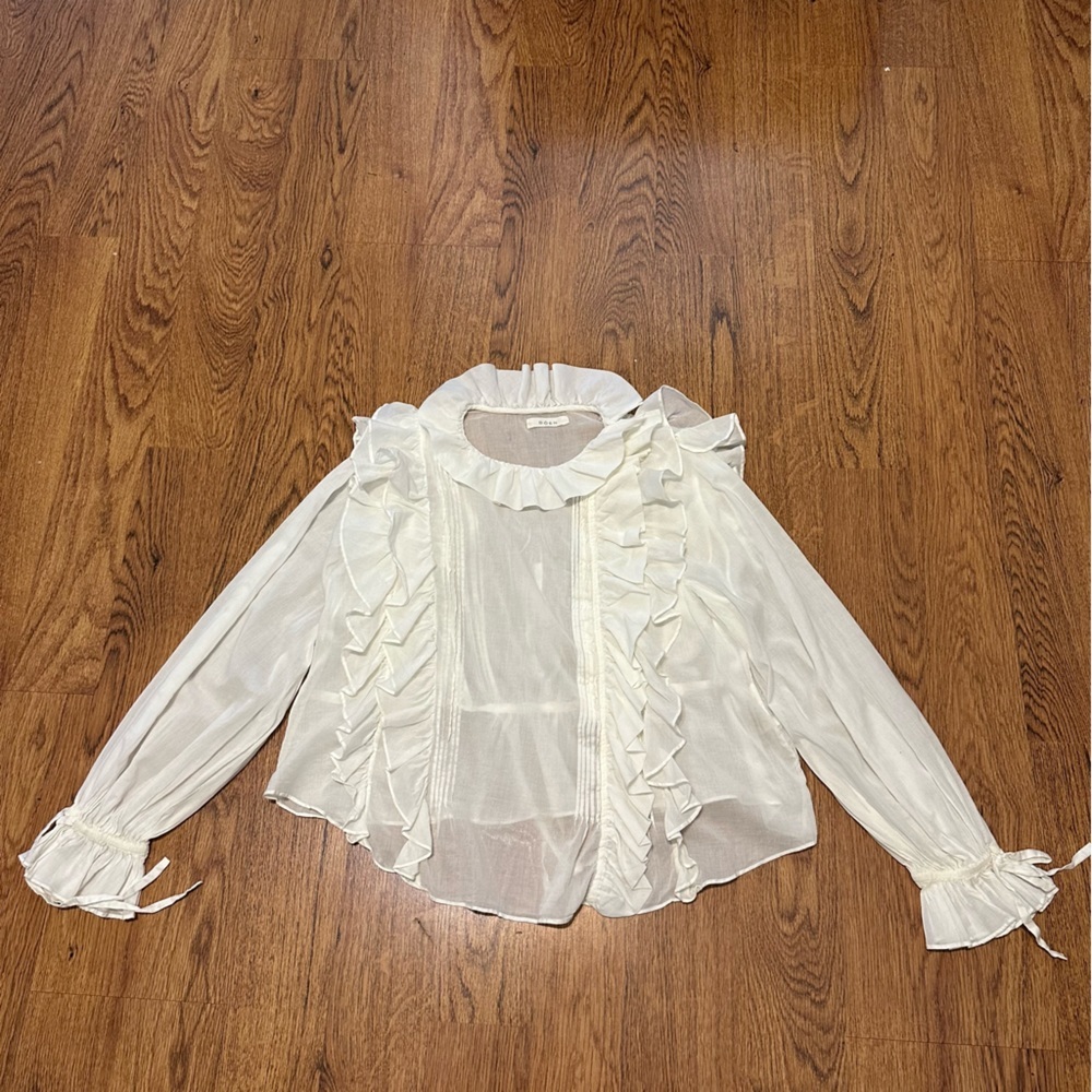 Doen off White Ruffle Bohemian Long Sleeve Cotton Blouse top Size Medium - Picture 2 of 14